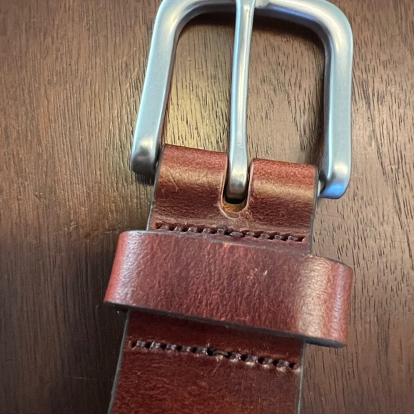 L.L. Bean Brown Leather Belt with Silver Buckle - Picture 2 of 5
